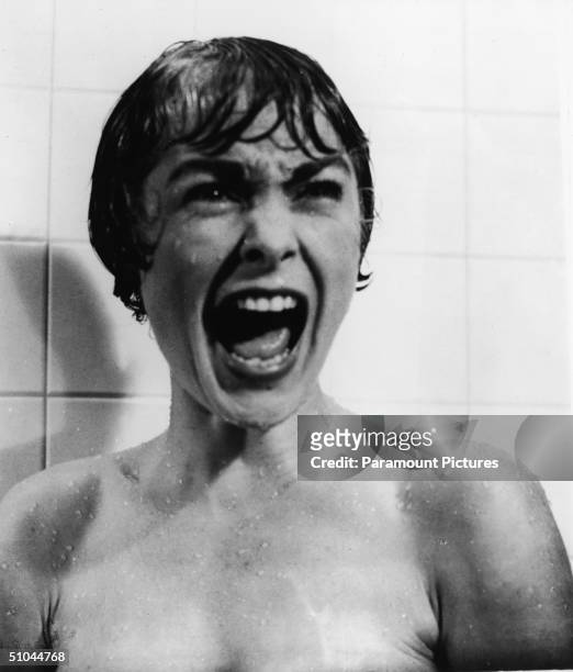 American actor Janet Leigh screams in the shower in the famous scene from the film, 'Psycho,' directed by Alfred Hitchcock, 1960.