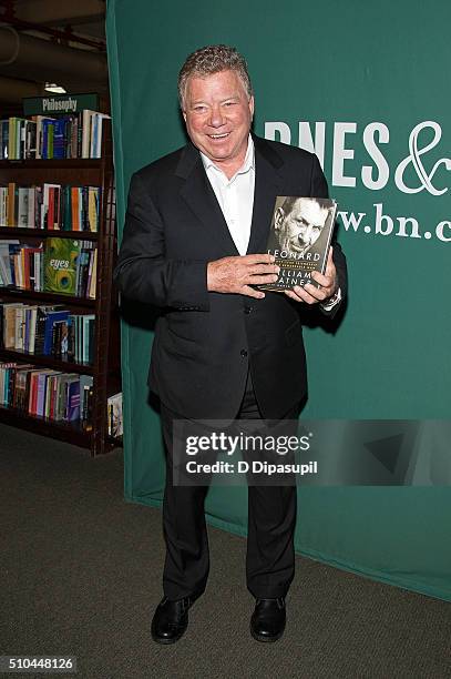 William Shatner promotes his book "Leonard: My Fifty-Year Friendship with a Remarkable Man" at Barnes & Noble Union Square on February 15, 2016 in...