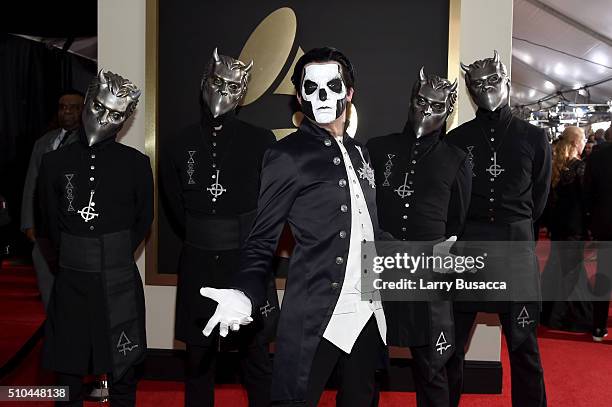 Musician Papa Emeritus III and fellow members of Ghost attend The 58th GRAMMY Awards at Staples Center on February 15, 2016 in Los Angeles,...