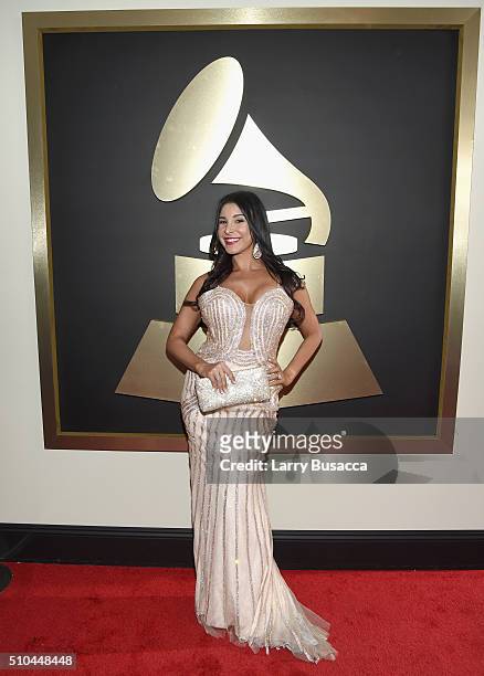 Model Mayra Veronica attends The 58th GRAMMY Awards at Staples Center on February 15, 2016 in Los Angeles, California.