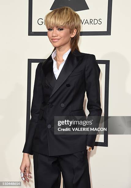 Zendaya arrives on the red carpet for the 58th Annual Grammy music Awards in Los Angeles February 15, 2016. AFP PHOTO/ VALERIE MACON / AFP / VALERIE...