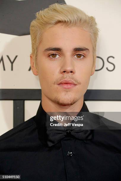 Recording artist Justin Bieber attends The 58th GRAMMY Awards at Staples Center on February 15, 2016 in Los Angeles, California.