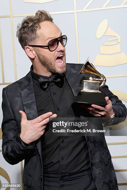 Recording artist TobyMac, winner of Best Contemporary Christian Music Album for "This Is Not A Test", poses in the press room during The 58th GRAMMY...