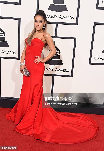 Recording artist Ariana Grande attends The 58th GRAMMY Awards at Staples Center on February 15, 2016 in Los Angeles, California.