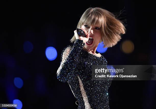Singer Taylor Swift performs onstage during The 58th GRAMMY Awards at Staples Center on February 15, 2016 in Los Angeles, California.