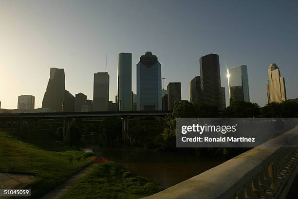 General view of the city skyline taken in a preview of the 2004 MLB All-Star Game host city Houston on July 3, 2004 in Houston, Texas.