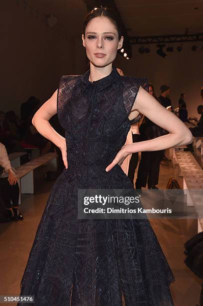 Model Coco Rocha attends the Zac Posen Fall 2016 fashion show during New York Fashion Week at Spring Studios on February 15, 2016 in New York City.