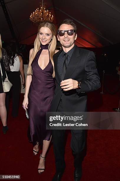 Model Elle Evans and musician Matt Bellamy of Muse attend The 58th GRAMMY Awards at Staples Center on February 15, 2016 in Los Angeles, California.