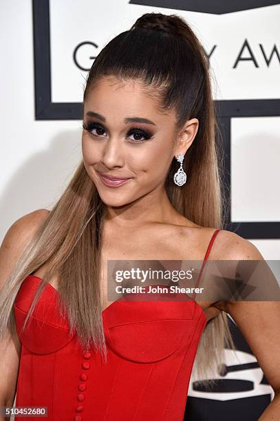 Singer Ariana Grande attends The 58th GRAMMY Awards at Staples Center on February 15, 2016 in Los Angeles, California.