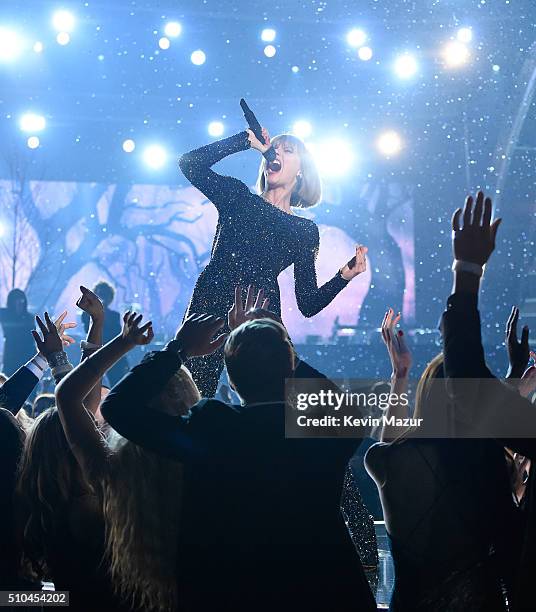 Taylor Swift performs onstage during The 58th GRAMMY Awards at Staples Center on February 15, 2016 in Los Angeles, California.
