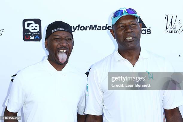 Comedian Ricky Smith and actor Dennis Haysbert arrive at the Will Smith And Jada Pinkett Present The Stephen Bishop RAKE Invitational Golf Tournament...