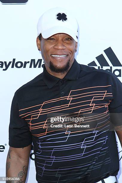 Comedian D.L. Hugley arrives at the inaugural Stephen Bishop celebrity golf invitational benefiting R.A.K.E. At Calabasas Country Club on February...