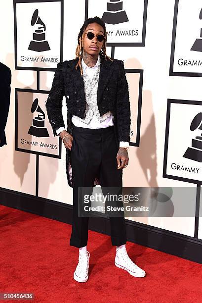 Rapper Wiz Khalifa attends The 58th GRAMMY Awards at Staples Center on February 15, 2016 in Los Angeles, California.