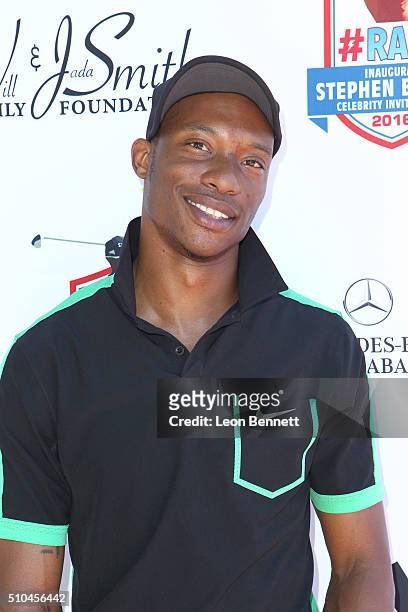 Comedian John Little arrives at the inaugural Stephen Bishop celebrity golf invitational benefiting R.A.K.E. At Calabasas Country Club on February...