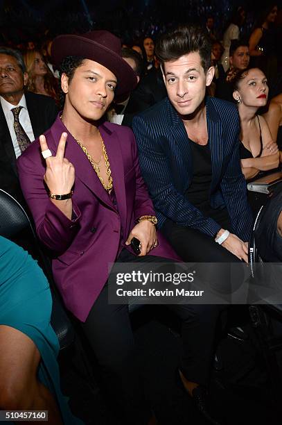 Bruno Mars and Mark Ronson attend The 58th GRAMMY Awards at Staples Center on February 15, 2016 in Los Angeles, California.