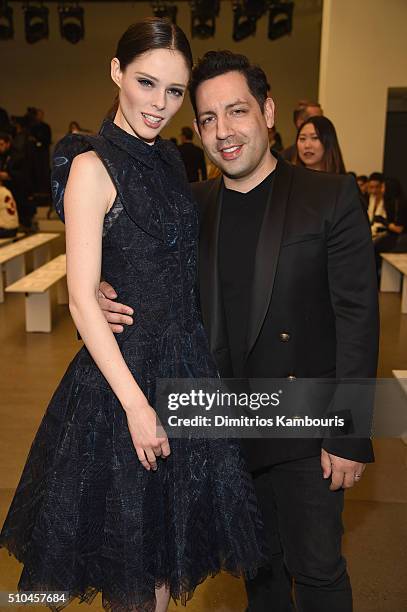 Model Coco Rocha and James Conran attend the Zac Posen Fall 2016 fashion show during New York Fashion Week at Spring Studios on February 15, 2016 in...