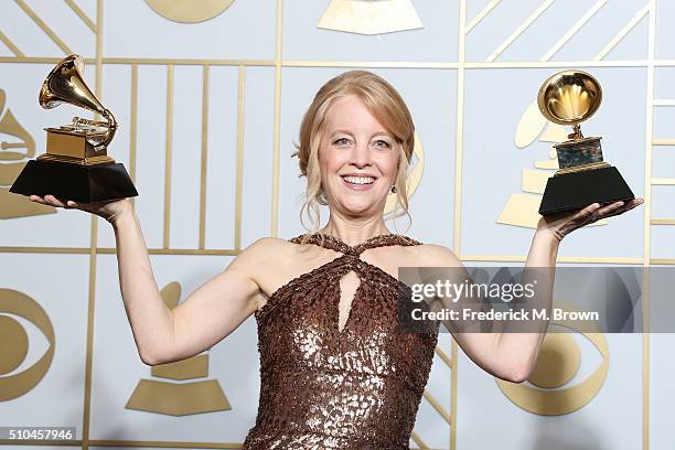 Composer Maria Schneider, winner of Best Arrangement, Instruments and Vocals for "Sue " and Best Large Jazz Ensemble Album for "The Thompson Fields",...