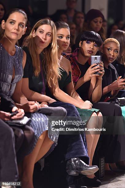Katie Holmes, Scout Willis, Odeya Rush, Jennifer Hudson and Cynthia Erivo attend the Zac Posen Fall 2016 fashion show during New York Fashion Week at...