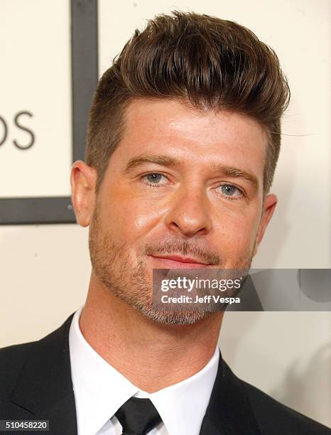 Recording artist Robin Thicke attends The 58th GRAMMY Awards at Staples Center on February 15, 2016 in Los Angeles, California.