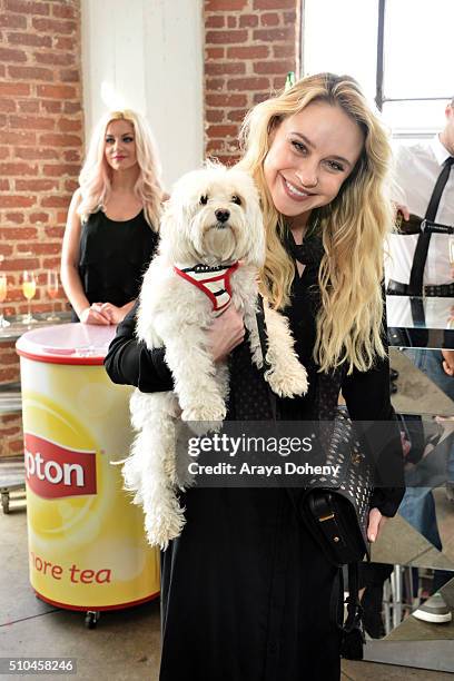 Becca Tobin \ attends attends the Colgate Optic White Beauty Bar Ð Day 2 at Hudson Loft on February 14, 2016 in Los Angeles, California.