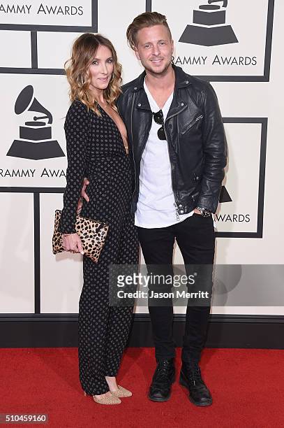 Genevieve Tedder and musician Ryan Tedder of OneRepublic attend The 58th GRAMMY Awards at Staples Center on February 15, 2016 in Los Angeles,...