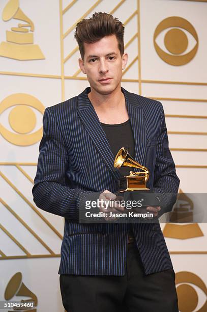 Musician Mark Ronson poses in the press room during The 58th GRAMMY Awards at Staples Center on February 15, 2016 in Los Angeles, California.