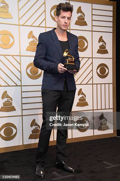 Musician Mark Ronson poses in the press room during The 58th GRAMMY Awards at Staples Center on February 15, 2016 in Los Angeles, California.