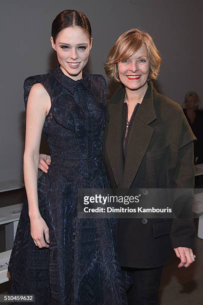 Model Coco Rocha and CEO at Zac Posen, Susan Davidson attend the Zac Posen Fall 2016 fashion show during New York Fashion Week at Spring Studios on...