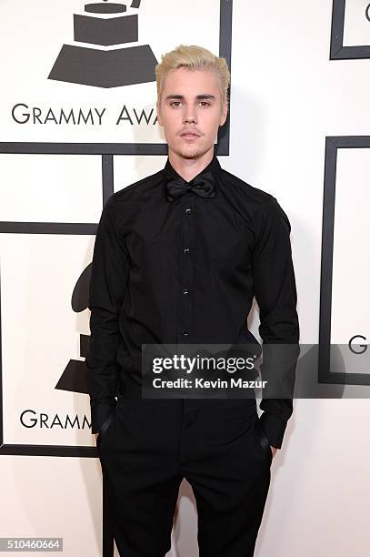 Justin Bieber attends The 58th GRAMMY Awards at Staples Center on February 15, 2016 in Los Angeles, California.