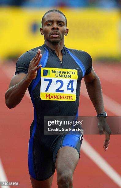 Malachi Davis of America wins his 400 metres heat during the Norwich Union Athletics Olympic Trials at Manchester Regional Arena on July 10, 2004 in...