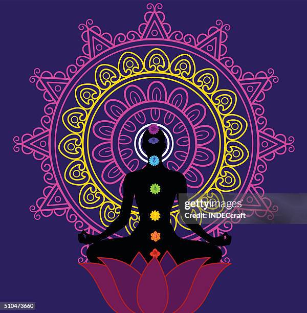 meditation and seaven chakra - rangoli stock illustrations