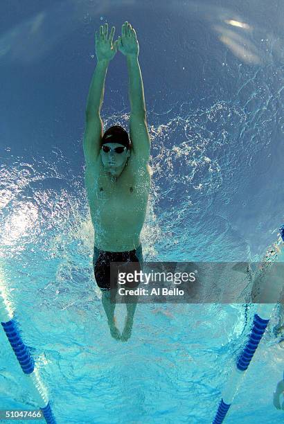 Scott Usher swims the 200 meter breastroke during the US Olympic Swimming Team Trials on July 10, 2004 Charter All Digital Aquatics Centre in Long...