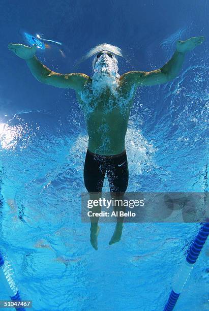 Brendan Hansen swims the 200 meter breaststroke during the US Olympic Swimming Team Trials on July 10, 2004 Charter All Digital Aquatics Centre in...