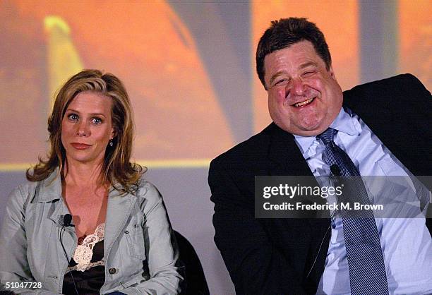 Actors Cheryl Hines and John Goodman of "Father of the Pride" speak with the press at the 2004 TCA Summer Press Tour at the Century Plaza Hotel on...