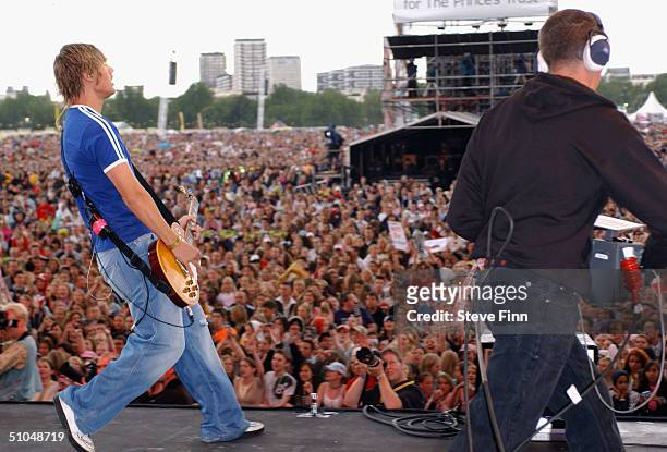 Charlie Simpson of Busted performs for the crowd at "95.8 Capital FM's Party In The Park For The Prince's Trust" on July 11, 2004 at Hyde Park, in...