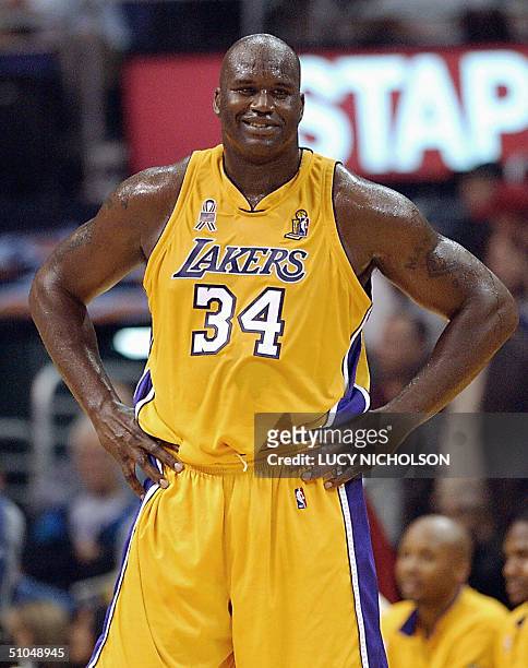 This 05 June 2002 file photo shows Shaquille O'Neal of the Los Angeles Lakers during the 4th quarter of game one of the NBA Finals against the New...