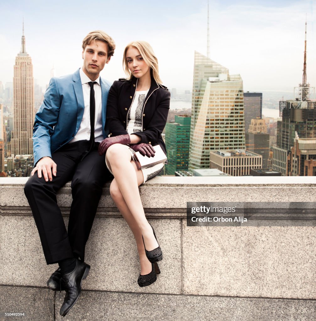 Couple in New York rooftop