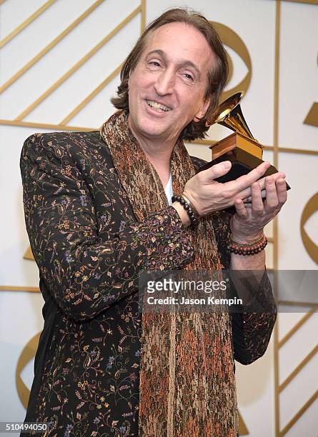 Composer Paul Avgerinos poses in the press room during The 58th GRAMMY Awards at Staples Center on February 15, 2016 in Los Angeles, California.