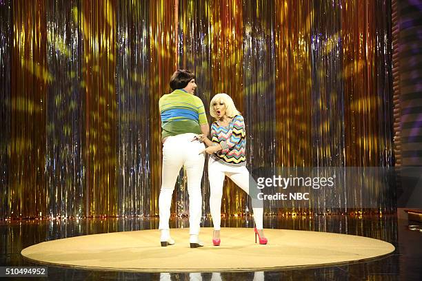 Episode 0417 -- Pictured: Actor Will Ferrell and singer Christina Aguilera during the "Tight Pants" sketch on February 15, 2016 --