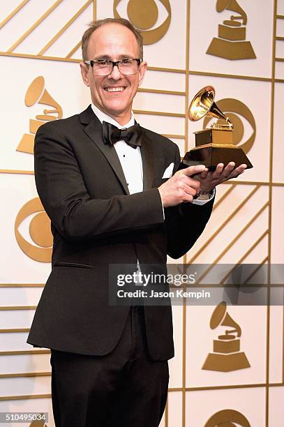 Producer Ron Mohrhoff, in winner of Best Music Video "Bad Blood" poses in the press room during The 58th GRAMMY Awards at Staples Center on February...