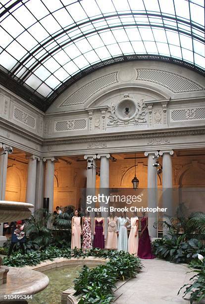 Models after the Carolina Herrera show during Fall 2016 New York Fashion Week in the Frick Museum on February 15, 2016 in New York City.