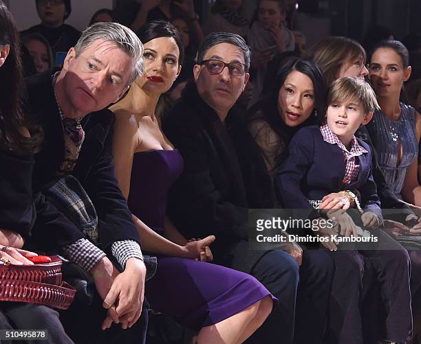 Carla Gugino, Jason Weinberg, Lucy Liu and Jasper Weinberg attend the Zac Posen Fall 2016 fashion show during New York Fashion Week at Spring Studios...