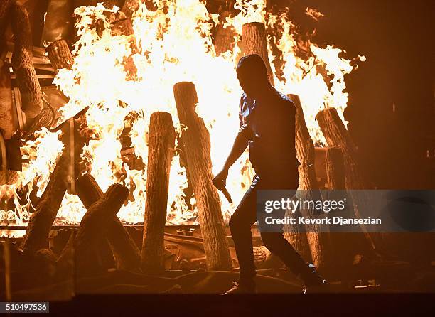 Rapper Kendrick Lamar performs onstage during The 58th GRAMMY Awards at Staples Center on February 15, 2016 in Los Angeles, California.