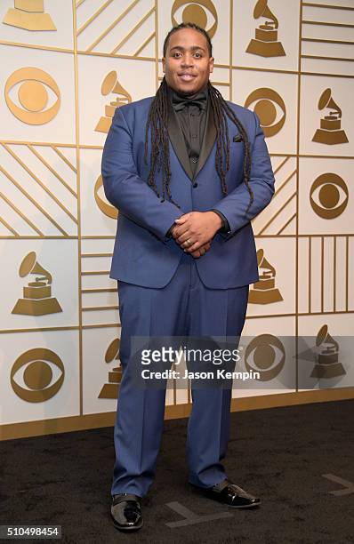 Grammy nominee Jamison Ross poses in the press room during The 58th GRAMMY Awards at Staples Center on February 15, 2016 in Los Angeles, California.
