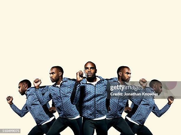 multiple exposer of a dark skinned athlete running - meervoudig beeld stockfoto's en -beelden