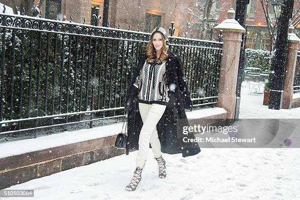 Alyssa Campanella is seen outside the Veronica Beard fashion show during Fall 2016 New York Fashion Week at Cedar Lake on February 15, 2016 in New...