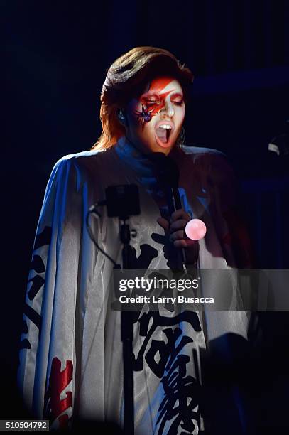 Singer Lady Gaga performs a tribute to the late David Bowie onstage during The 58th GRAMMY Awards at Staples Center on February 15, 2016 in Los...