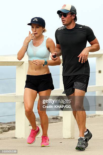 Presenter, James Tobin enjoys a run with a running partner on February 15, 2016 in Sydney, Australia.