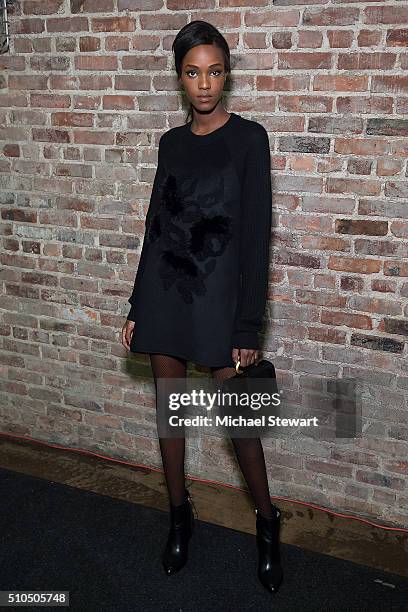 Model Leila Nda attends the Maiyet fashion show during Fall 2016 New York Fashion Week at Cedar Lake on February 15, 2016 in New York City.