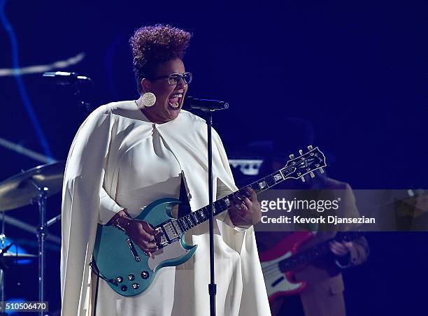Singer Brittany Howard of Alabama Shakes performs onstage during The 58th GRAMMY Awards at Staples Center on February 15, 2016 in Los Angeles,...